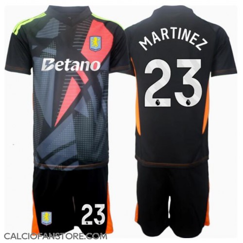 Maglia Calcio Aston Villa Emiliano Martinez #23 Portiere Seconda Divisa Bambino 2024-25 Manica Corta (+ pantaloncini)